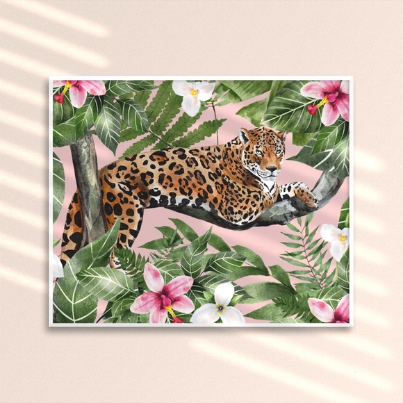 Other - Wall Art Floral Cat Jaguar Portrait Print Unframed